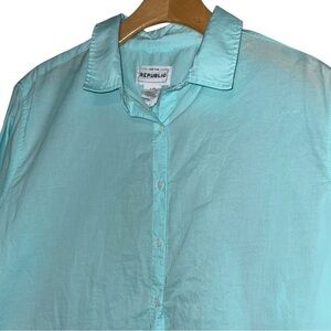 For the Republic Women’s Size L Aqua Blue Oversized Cotton Button Down Shirt